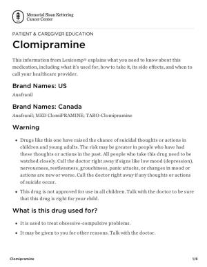 Clomipramine | Memorial Sloan Kettering Cancer Center