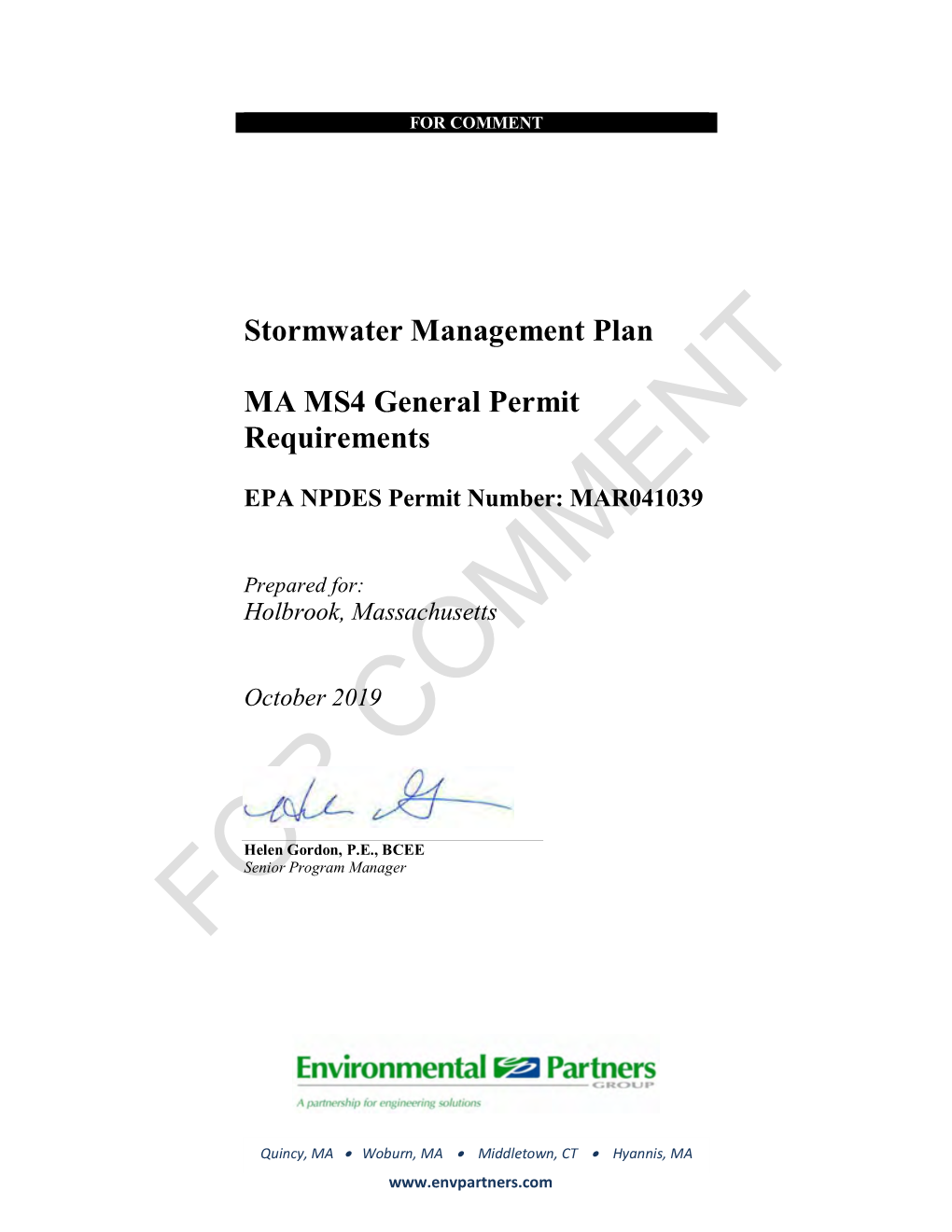 Stormwater Management Plan MA MS4 General Permit Requirements