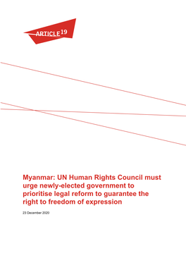Myanmar: UN Human Rights Council Must Urge Newly-Elected Government to Prioritise Legal Reform to Guarantee the Right to Freedom of Expression