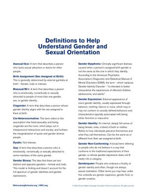 Definitions to Help Understand Gender and Sexual Orientation