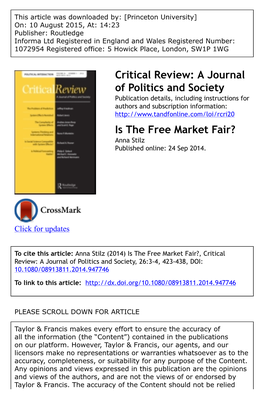Is the Free Market Fair? Anna Stilz Published Online: 24 Sep 2014