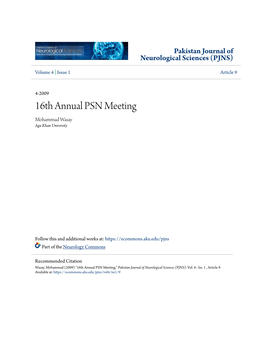 16Th Annual PSN Meeting Mohammad Wasay Aga Khan University