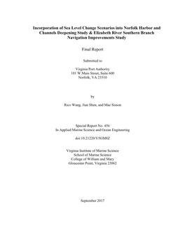 Scenarios Into Norfolk Harbor and Channels Deepening Study & Elizabeth River Southern Branch Navigation Improvements Study