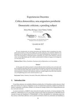 Crítica Democrática, Una Asignatura Pendiente Democratic Criticism, a Pending Subject