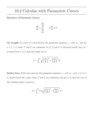 Worksheet 10.2 Calculus with Parametric Curves