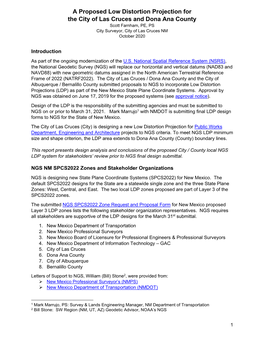 A Proposed Low Distortion Projection for the City of Las Cruces and Dona Ana County Scott Farnham, PE, PS City Surveyor, City of Las Cruces NM October 2020