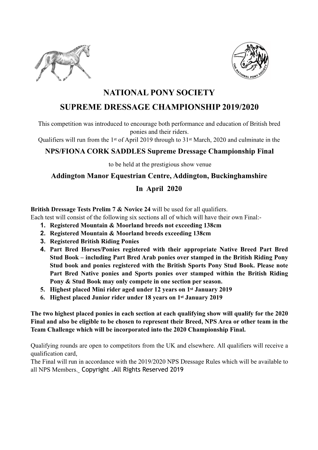 National Pony Society Supreme Dressage Championship 2019/2020