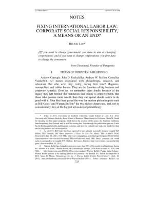 Notes Fixing International Labor Law: Corporate Social Responsibility, A