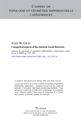 Categorical Aspects of the Classical Ascoli Theorems Cahiers De Topologie Et Géométrie Différentielle Catégoriques, Tome 22, No 3 (1981), P