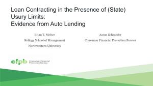 Loan Contracting in the Presence of (State) Usury Limits: Evidence from Auto Lending