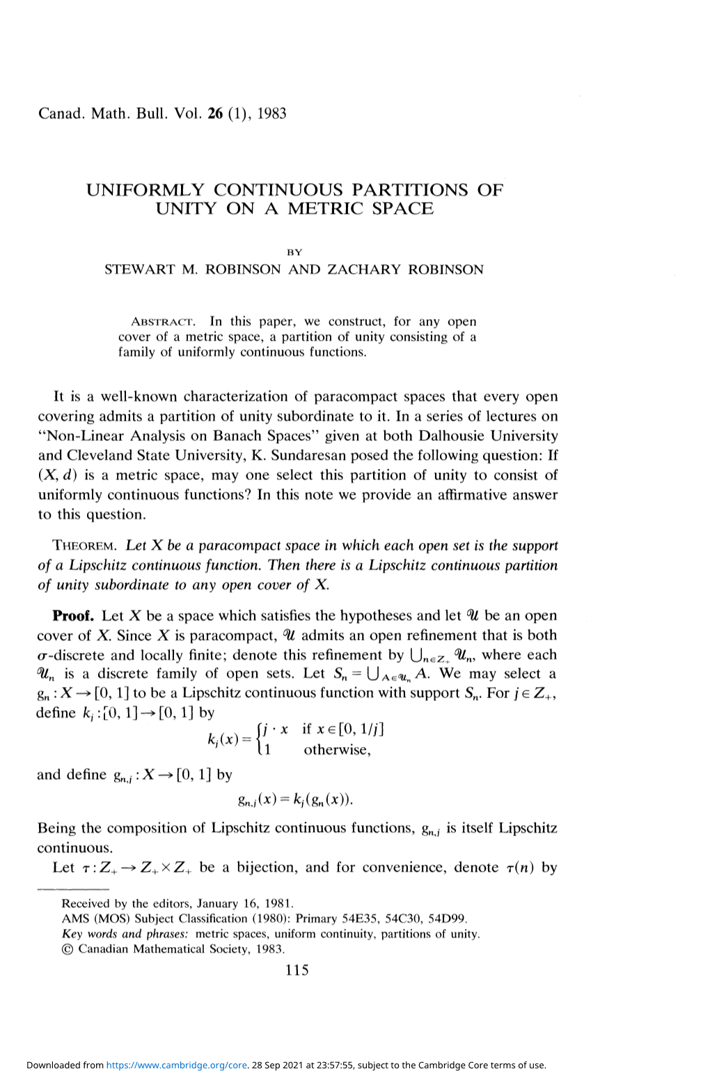 Uniformly Continuous Partitions of Unity on a Metric Space