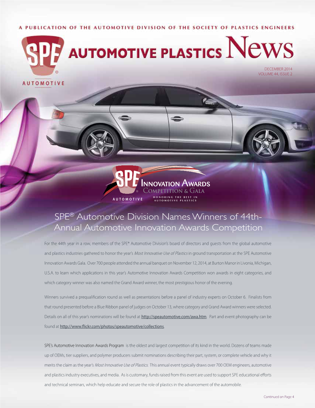 SPE® Automotive Division Names Winners of 44Th- Annual Automotive Innovation Awards Competition