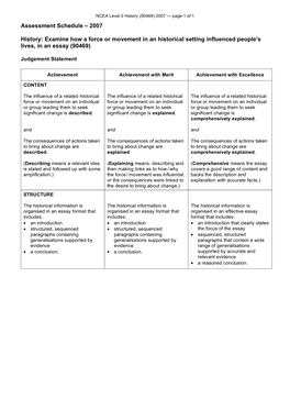 Assessment Schedule – 2007 History: Examine How a Force Or Movement