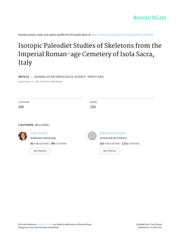 Isotopic Paleodiet Studies of Skeletons from the Imperial Roman-Age Cemetery of Isola Sacra, Italy