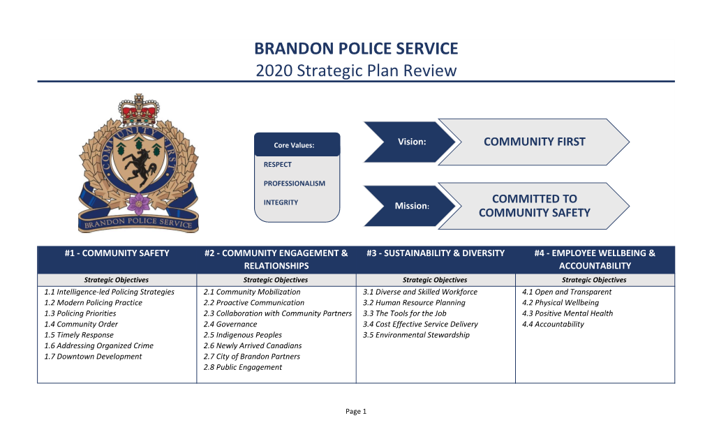 BRANDON POLICE SERVICE 2020 Strategic Plan Review