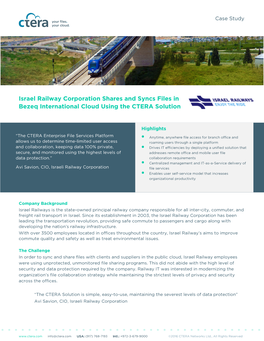 Israel Railway Corporation Shares and Syncs Files in Bezeq International Cloud Using the CTERA Solution