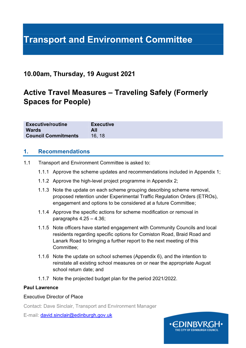 Active Travel Measures – Travelling Safely