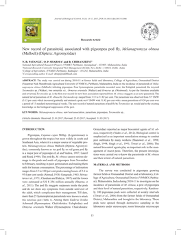 New Record of Parasitoid, Associated with Pigeonpea Pod Fly, Melanagromyza Obtusa (Malloch) (Diptera: Agromyzidae)