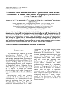 Taxonomic Status and Distribution of Leptobrachium Smithi Matsui, Nabhitabhata & Panha, 1999 (Anura: Megophryidae) in India