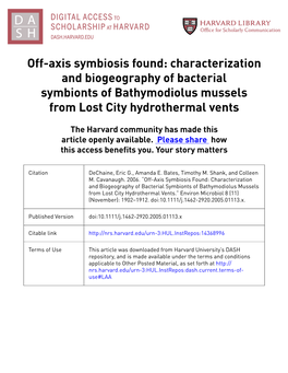 Off-Axis Symbiosis Found: Characterization and Biogeography of Bacterial Symbionts of Bathymodiolus Mussels from Lost City Hydrothermal Vents
