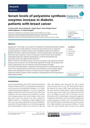Serum Levels of Polyamine Synthesis Enzymes Increase in Diabetic Patients with Breast Cancer