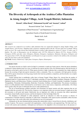 The Diversity of Arthropods at the Arabica Coffee Plantation in Atang Jungket Village, Aceh Tengah District, Indonesia