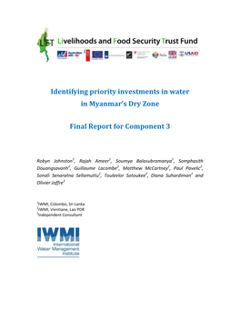 Identifying Priority Investments in Water in Myanmar's Dry Zone Final