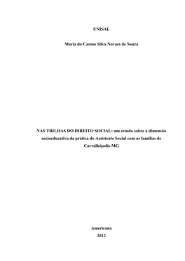 Um Estudo Sobre a Dimensão Socioeducativa Da Prática Do Assistente Social Com As Famílias De Carvalhópolis-MG
