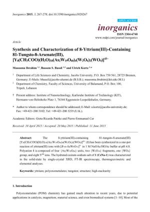 Synthesis and Characterization of 8-Yttrium(III)-Containing 81-Tungsto-8-Arsenate(III), 43− [Y8(CH3COO)(H2O)18(As2w19o68)4(W2O6)2(WO4)]