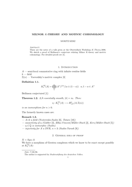 MILNOR K-THEORY and MOTIVIC COHOMOLOGY 1. Introduction A