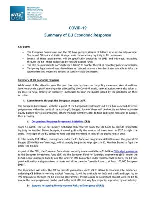 COVID-19 Summary of EU Economic Response