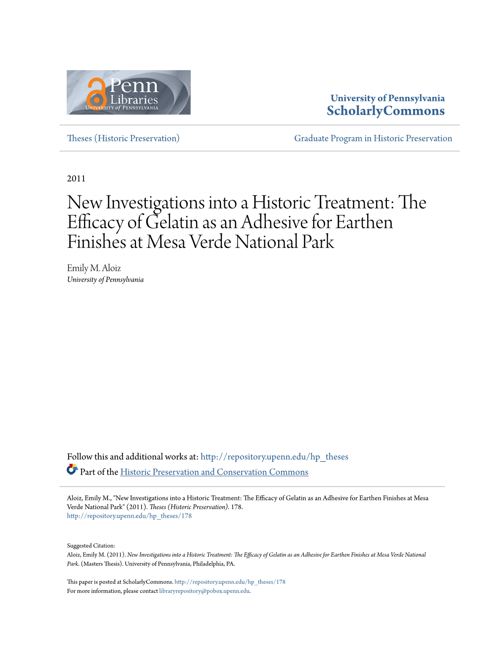 New Investigations Into a Historic Treatment: the Efficacy of Gelatin As an Adhesive for Earthen Finishes at Mesa Verde National Park Emily M