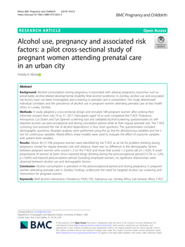 A Pilot Cross-Sectional Study of Pregnant Women Attending Prenatal Care in an Urban City Imelda K