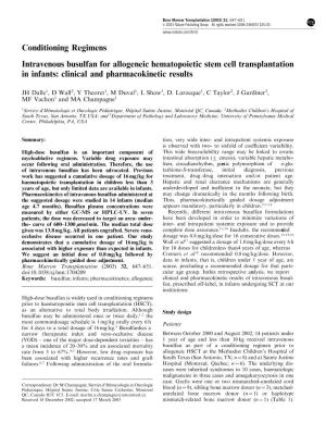 Conditioning Regimens Intravenous Busulfan for Allogeneic Hematopoietic Stem Cell Transplantation in Infants: Clinical and Pharmacokinetic Results