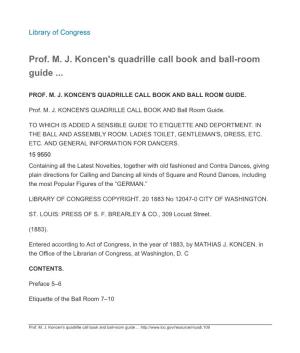 Prof. M. J. Koncen's Quadrille Call Book and Ball-Room Guide