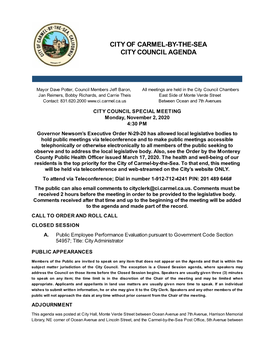 City of Carmel-By-The-Sea City Council Agenda