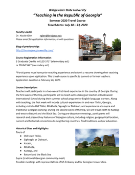 “Teaching in the Republic of Georgia” Summer 2020 Travel Course Travel Dates: July 10 – 23, 2020