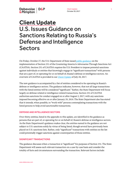 Client Update U.S. Issues Guidance on Sanctions Relating to Russia's