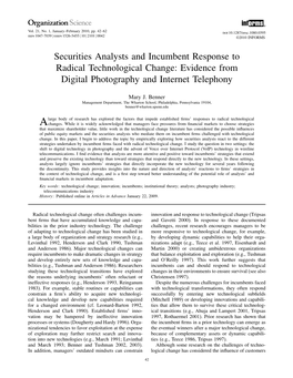 Securities Analysts and Incumbent Response to Radical Technological Change: Evidence from Digital Photography and Internet Telephony