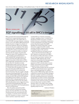 CELL SIGNALLING EGF Signalling — It’S All in SHC1’S Timing