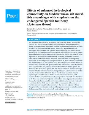 Effects of Enhanced Hydrological Connectivity on Mediterranean Salt Marsh ﬁsh Assemblages with Emphasis on the Endangered Spanish Toothcarp (Aphanius Iberus)
