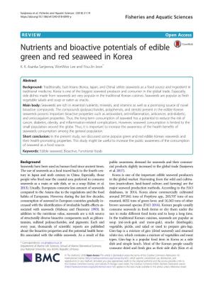 Nutrients and Bioactive Potentials of Edible Green and Red Seaweed in Korea K