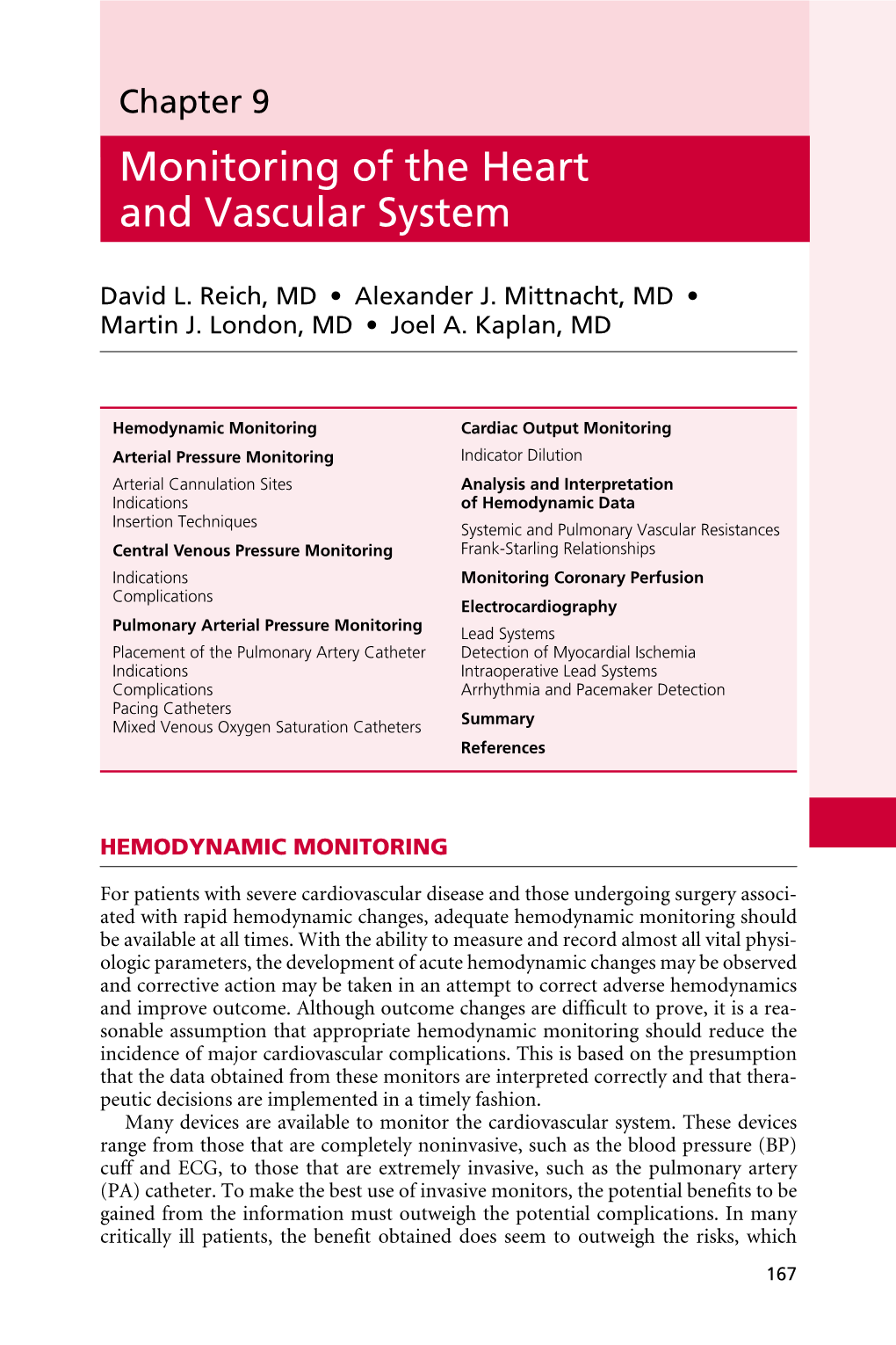 Chapter 9 Monitoring of the Heart and Vascular System