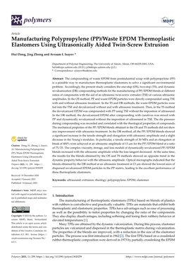 (PP)/Waste EPDM Thermoplastic Elastomers Using Ultrasonically Aided Twin-Screw Extrusion