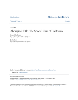 Aboriginal Title: the Special Case of California, 17 Pac