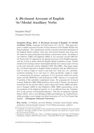 A Bi-Clausal Account of English 'To'-Modal Auxiliary Verbs