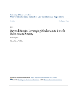 Beyond Bitcoin: Leveraging Blockchain to Benefit Business and Society Rachel Epstein