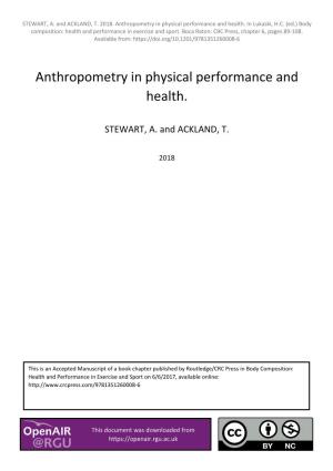 Anthropometry in Physical Performance and Health. in Lukaski, H.C