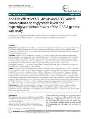 Additive Effects of LPL, APOA5 and APOE Variant Combinations On