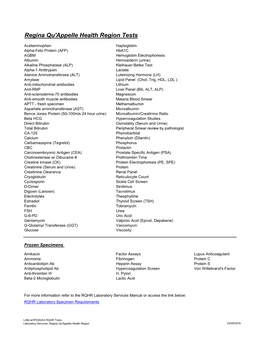 Regina Qu'appelle Health Region Tests